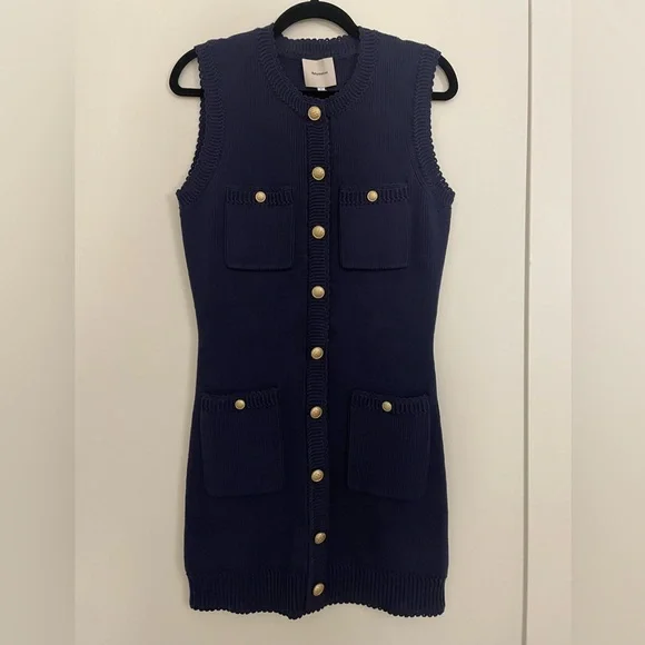 Reformation Catalina Cotton Mini Dress Navy Blue - Picture 3 of 8